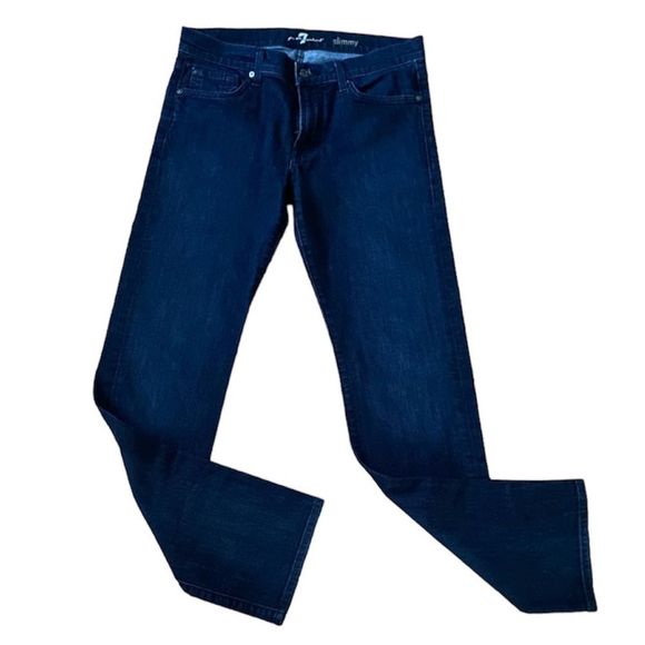 7 For All Mankind Dark Blue Straight Leg Jeans - Picture 2 of 9